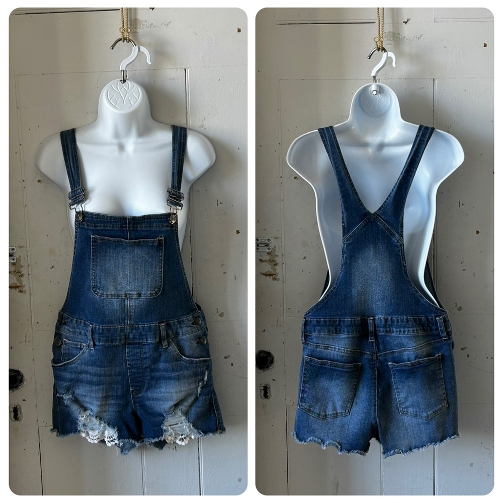 No Boundaries Blue Jean Shortalls Shorts with Lace inserts
